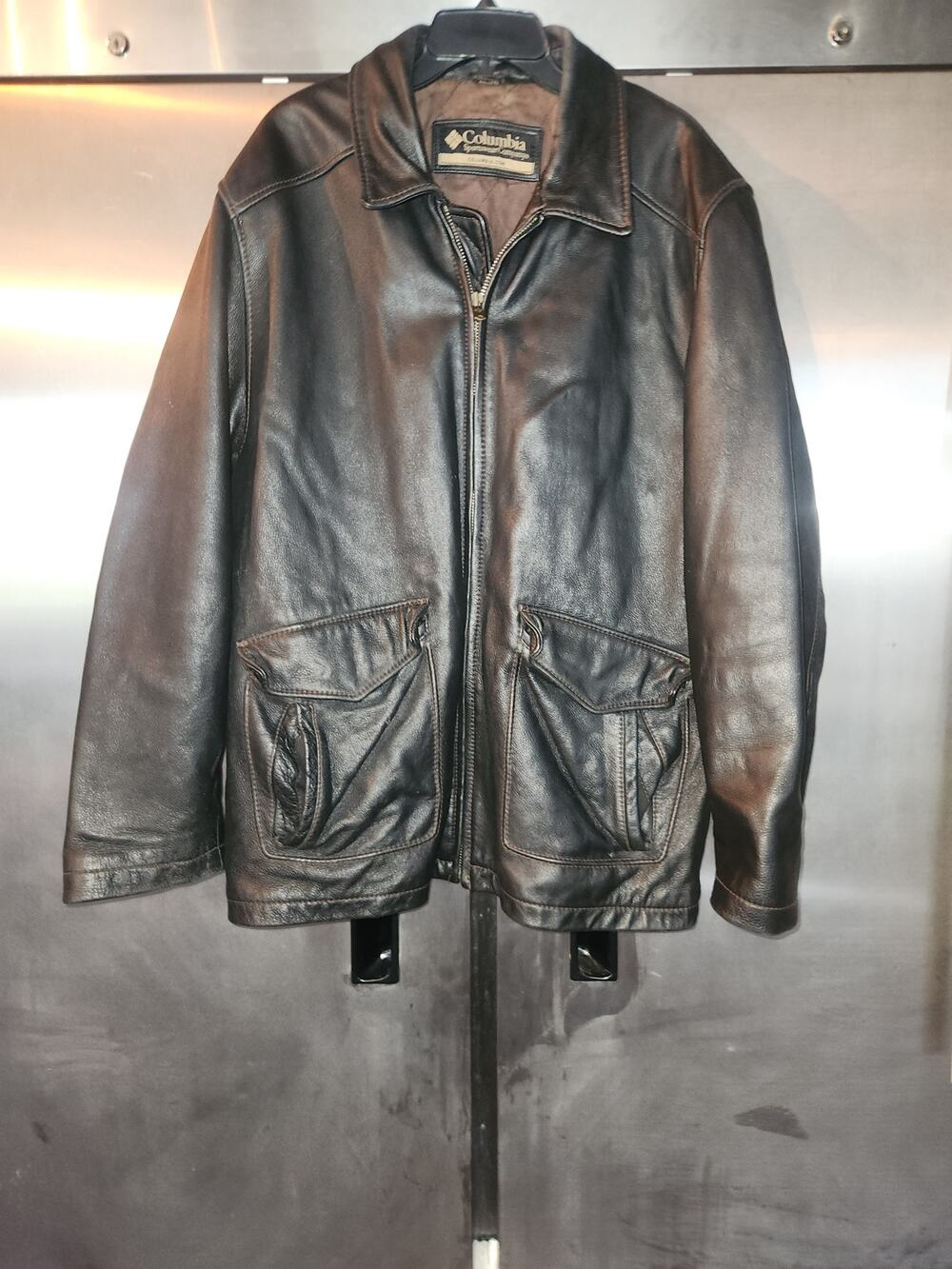 Columbia Sportswear Mens Black Leather Jacket Size XXL Zip Front Quilted Lining